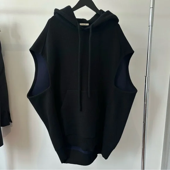 CelineBlack Sleeveless Hoodie Sweater